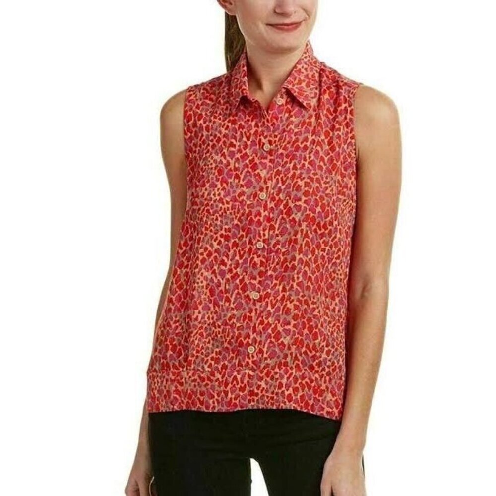 Cabi Heartbreaker Red Animal Print Hi Lo Sleeveless Button Pullover Top Size S